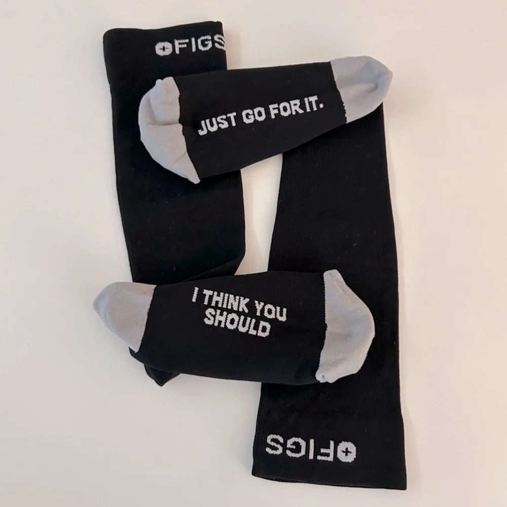 FIGS New Compression Socks JUST GO FOR IT, I THINK YOU SHOULD Black Gray Small